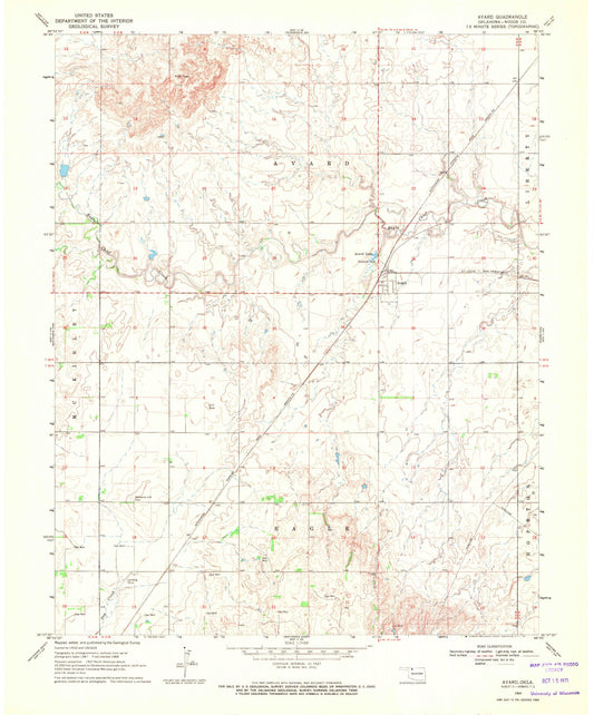 Classic USGS Avard Oklahoma 7.5'x7.5' Topo Map Image