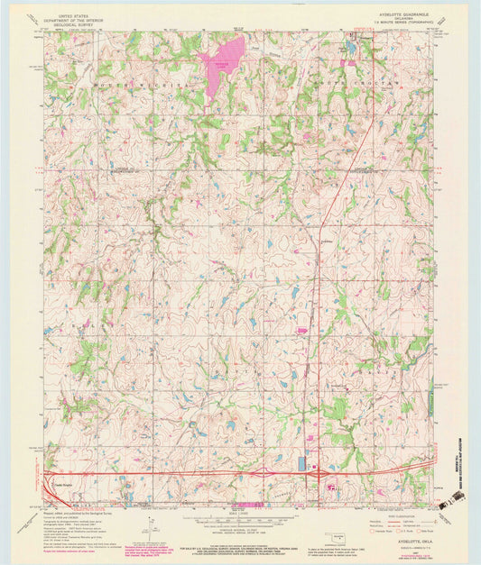 Classic USGS Aydelotte Oklahoma 7.5'x7.5' Topo Map Image