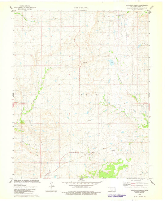 Classic USGS Baconrind Creek Oklahoma 7.5'x7.5' Topo Map Image