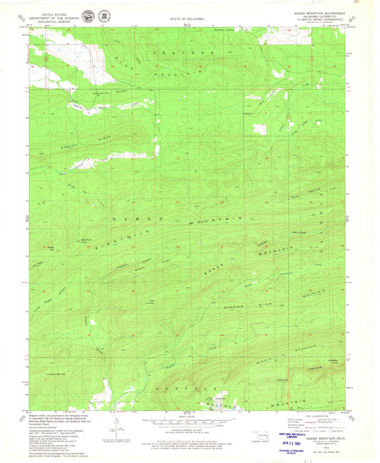 Classic USGS Baker Mountain Oklahoma 7.5'x7.5' Topo Map Image