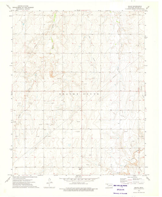 Classic USGS Balko Oklahoma 7.5'x7.5' Topo Map Image