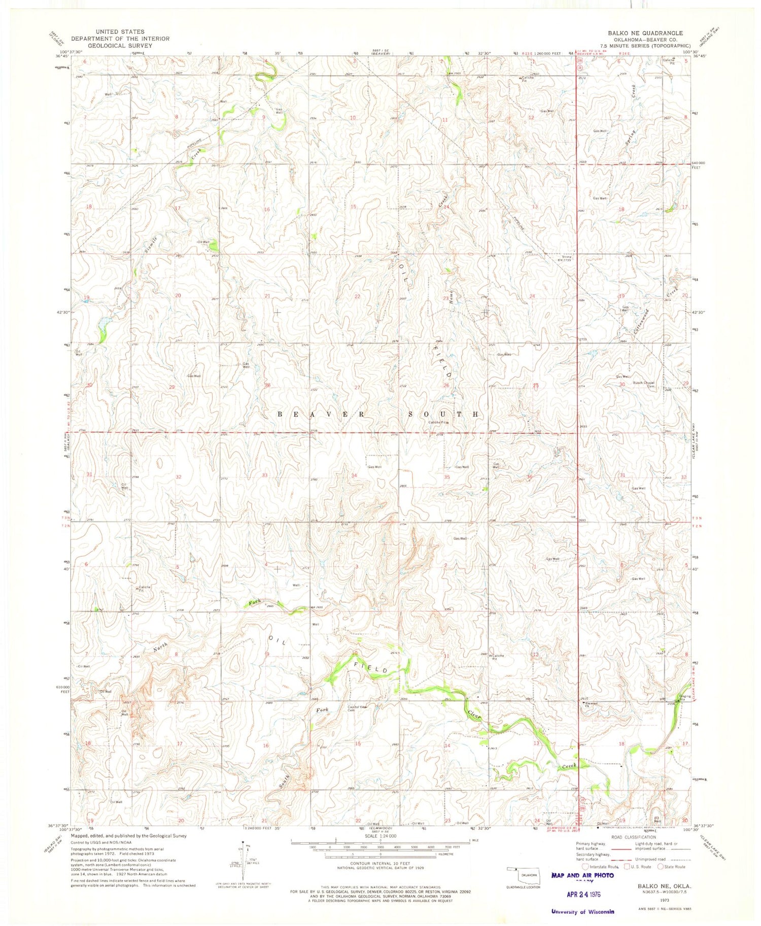 Classic USGS Balko NE Oklahoma 7.5'x7.5' Topo Map Image