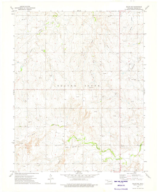 Classic USGS Balko NE Oklahoma 7.5'x7.5' Topo Map Image