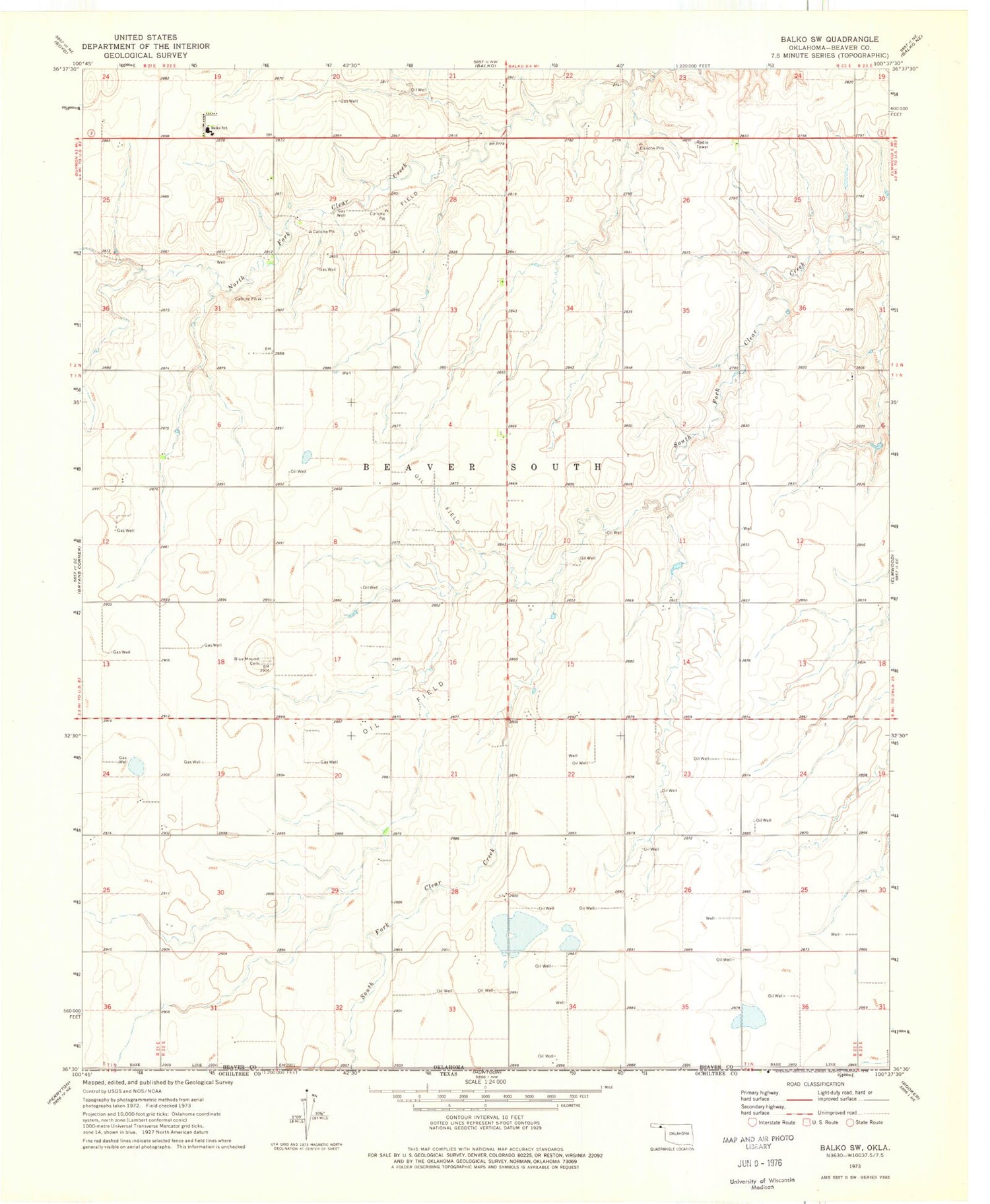 Classic USGS Balko SW Oklahoma 7.5'x7.5' Topo Map Image