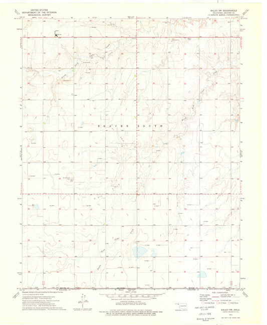 Classic USGS Balko SW Oklahoma 7.5'x7.5' Topo Map Image