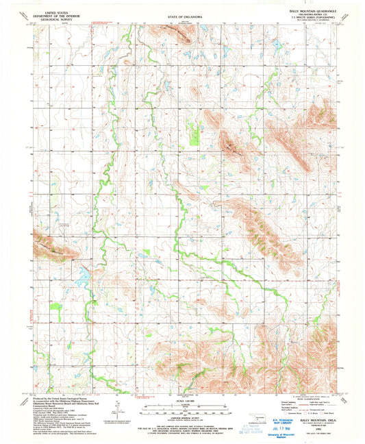 Classic USGS Bally Mountain Oklahoma 7.5'x7.5' Topo Map Image