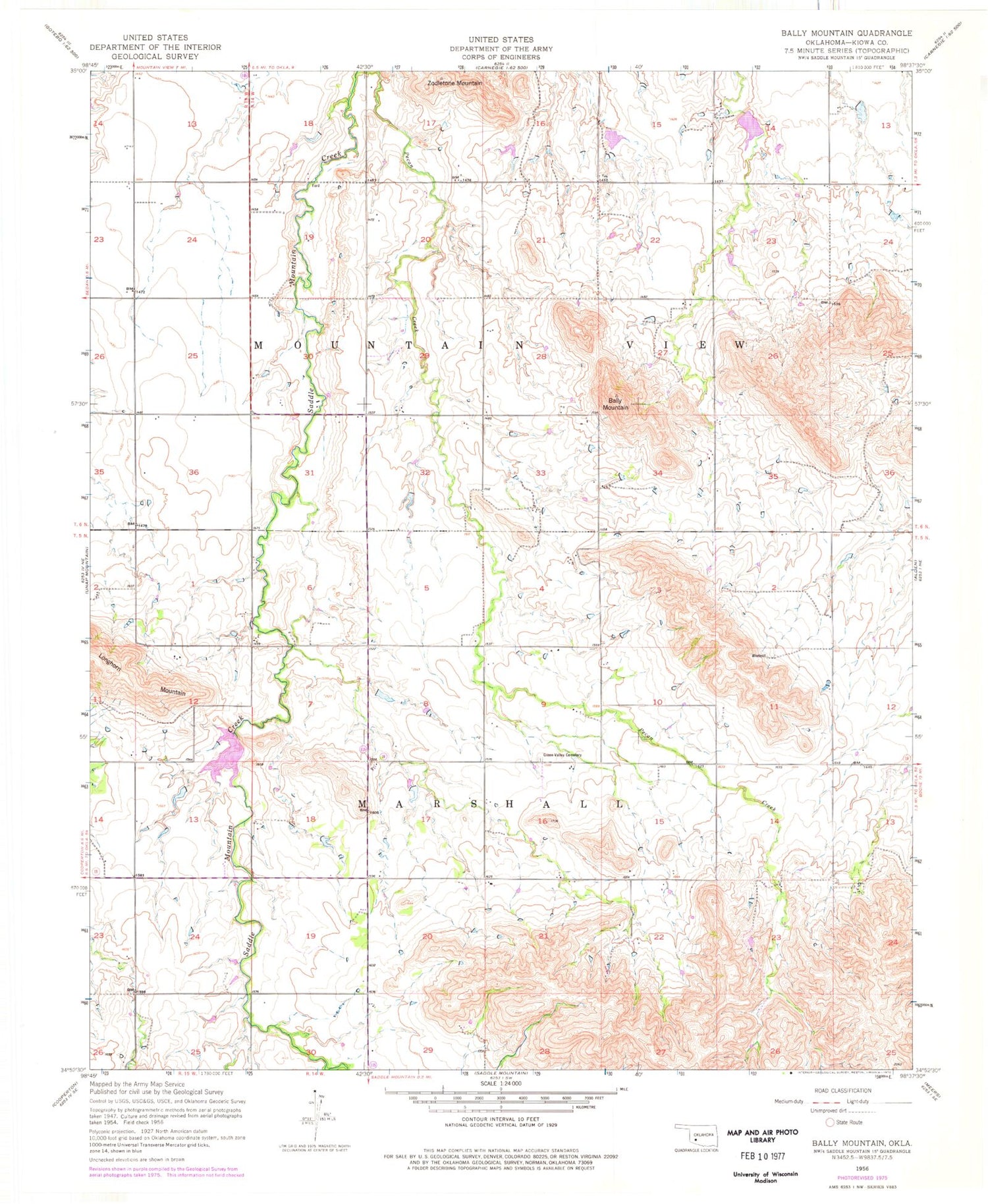 Classic USGS Bally Mountain Oklahoma 7.5'x7.5' Topo Map Image