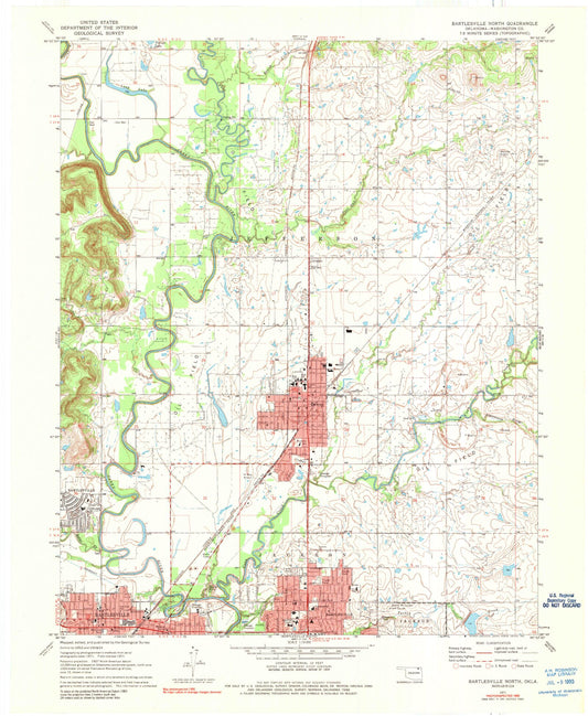 Classic USGS Bartlesville North Oklahoma 7.5'x7.5' Topo Map Image