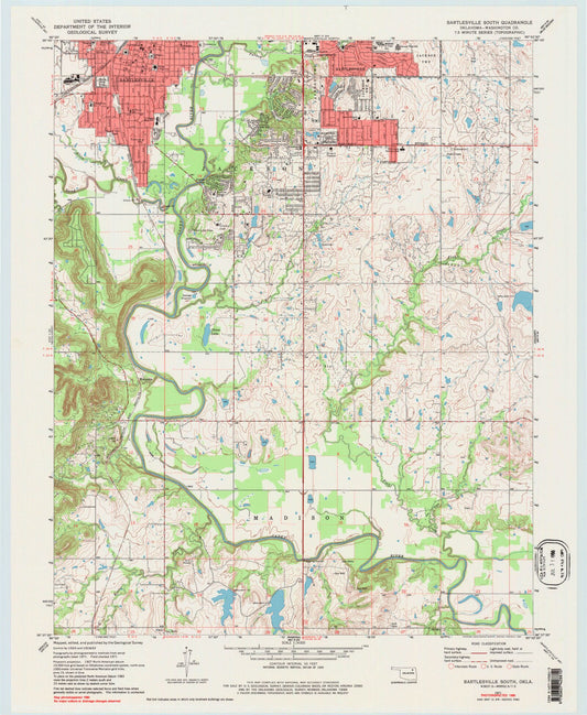Classic USGS Bartlesville South Oklahoma 7.5'x7.5' Topo Map Image