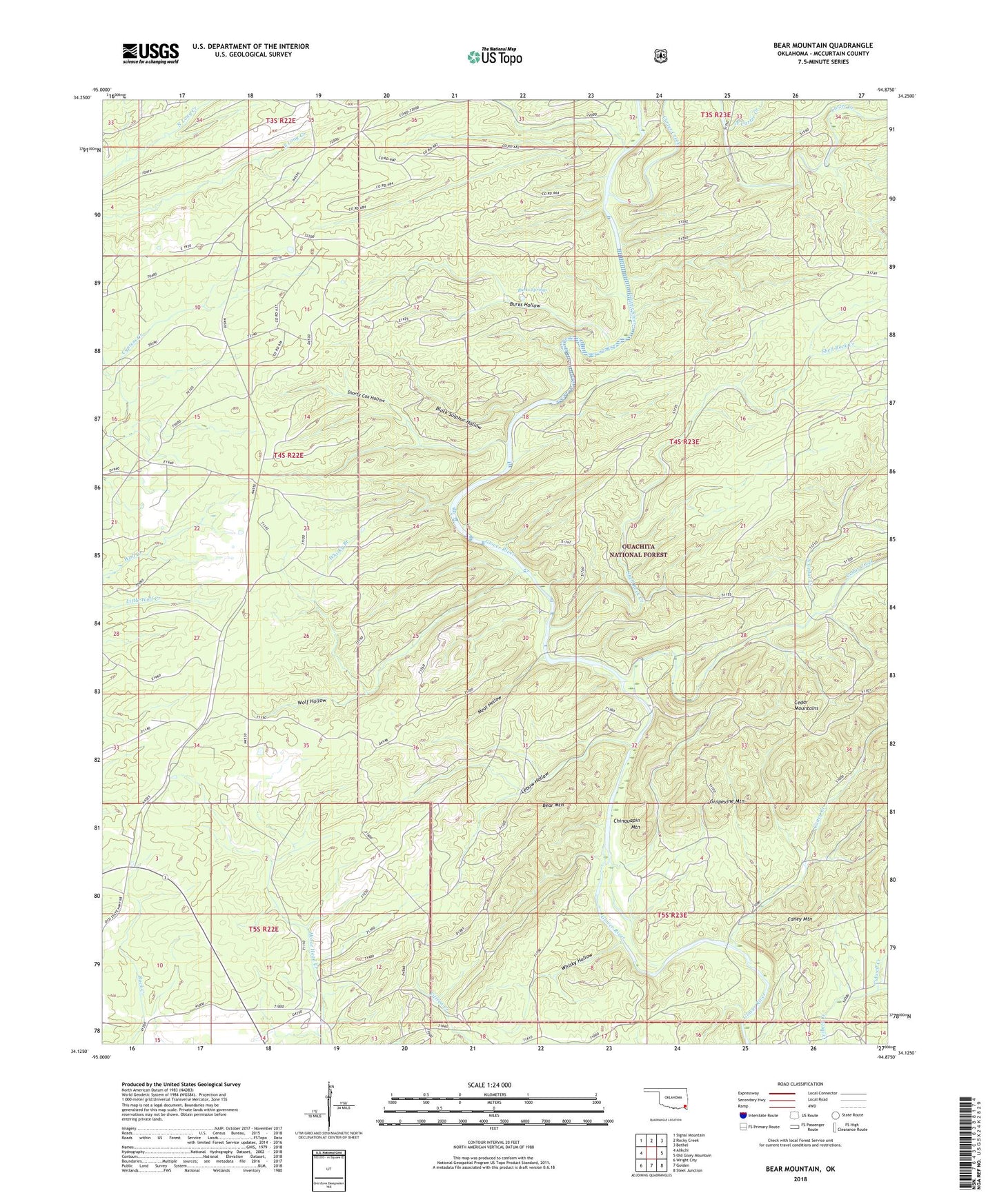 Bear Mountain Oklahoma US Topo Map Image