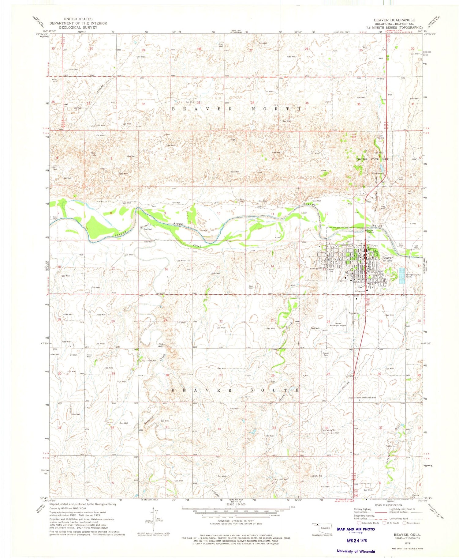 Classic USGS Beaver Oklahoma 7.5'x7.5' Topo Map Image