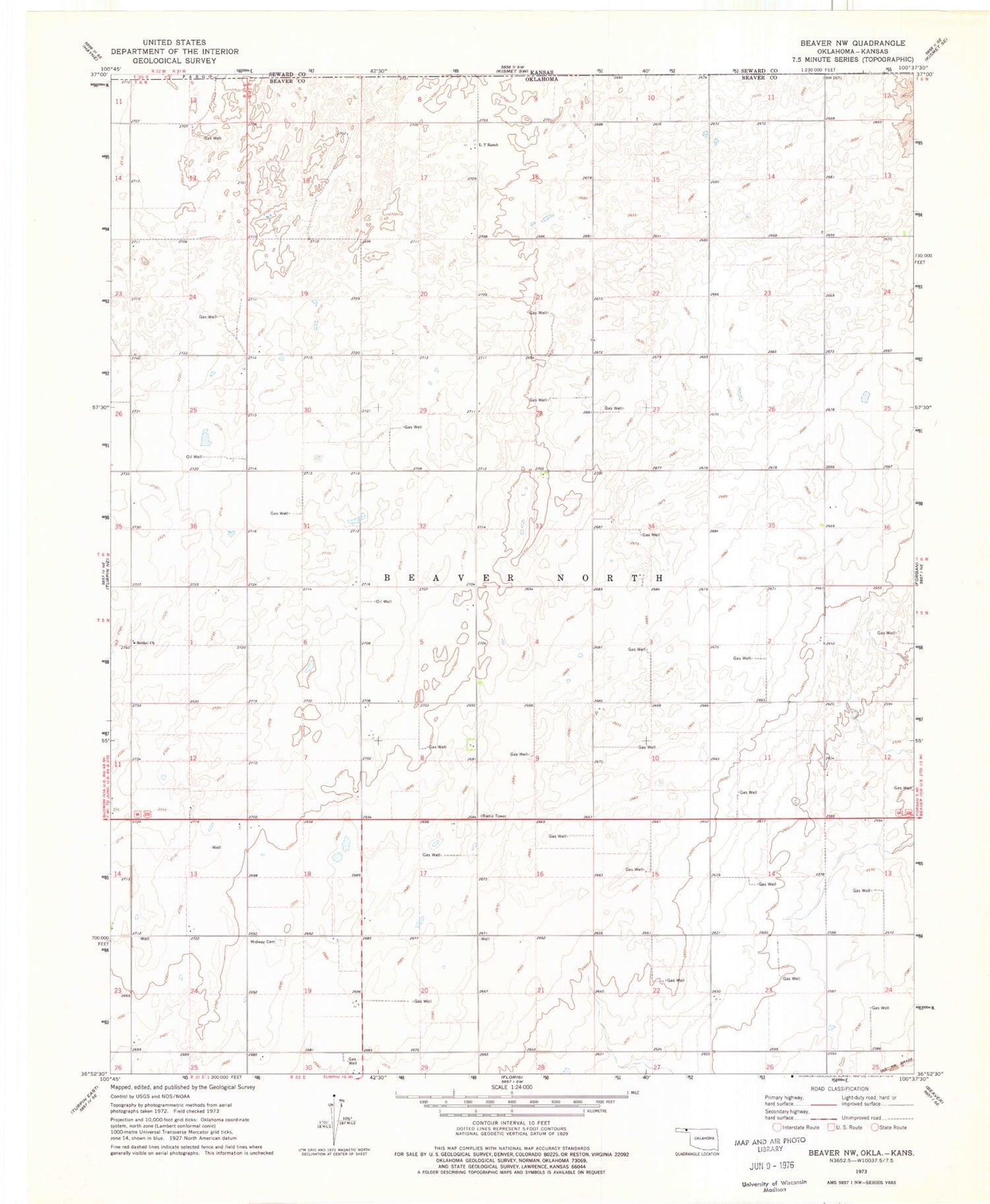 Classic USGS Beaver NW Oklahoma 7.5'x7.5' Topo Map Image