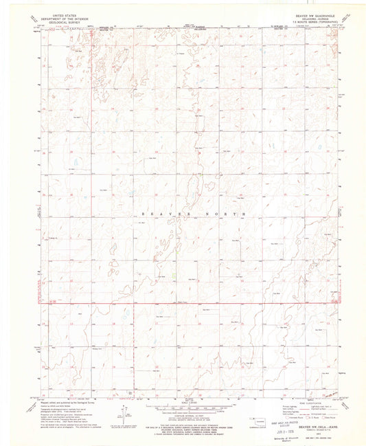 Classic USGS Beaver NW Oklahoma 7.5'x7.5' Topo Map Image