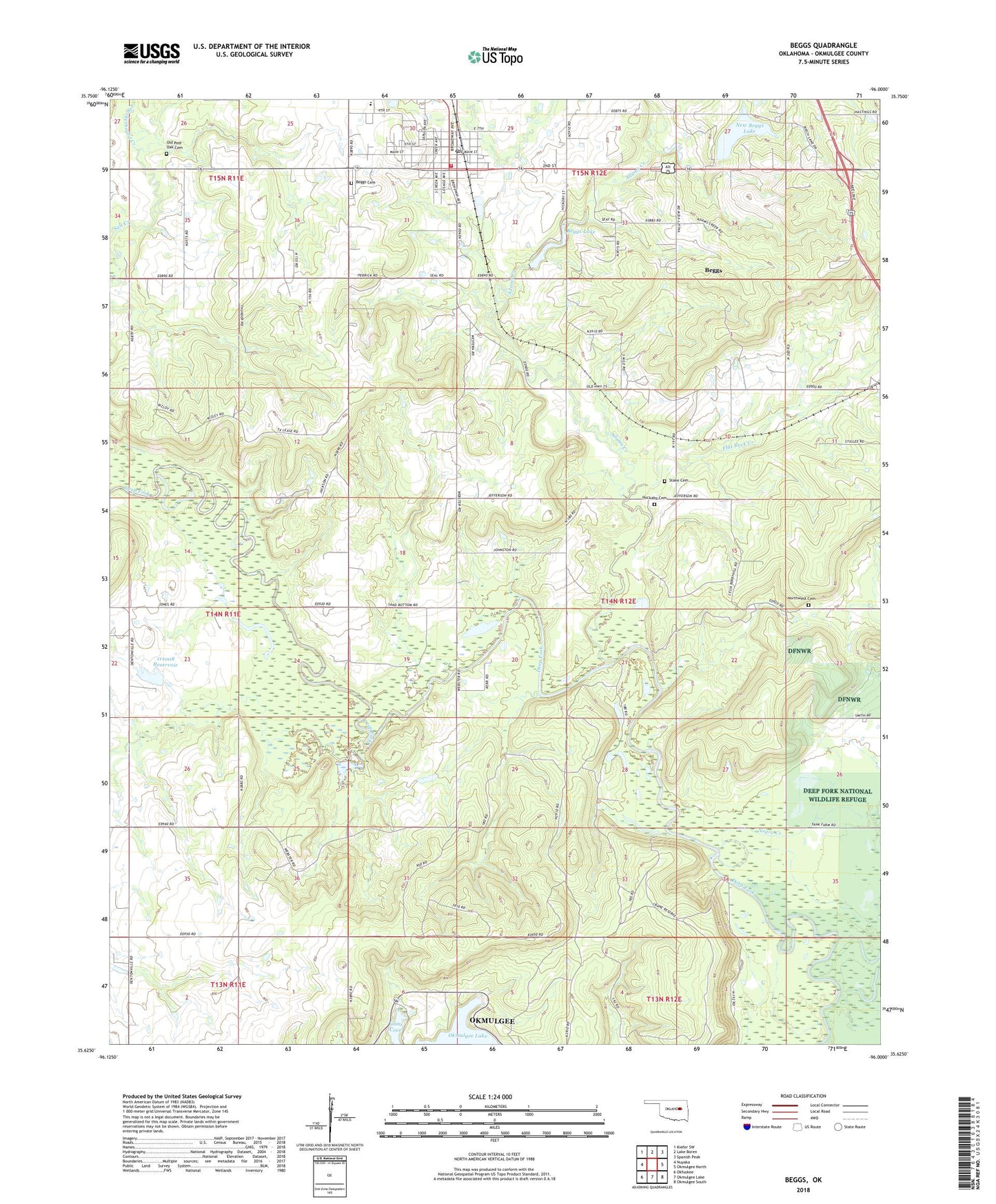 Beggs Oklahoma US Topo Map Image