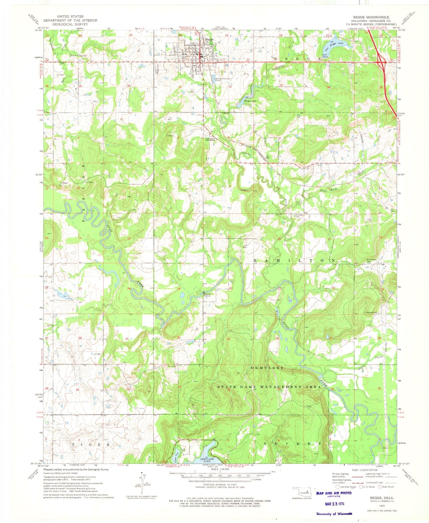 Classic USGS Beggs Oklahoma 7.5'x7.5' Topo Map Image
