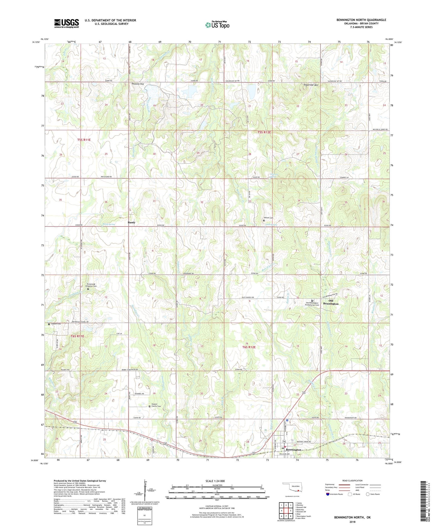 Bennington North Oklahoma US Topo Map Image