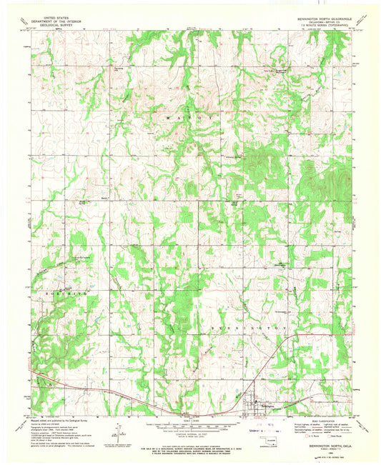 Classic USGS Bennington North Oklahoma 7.5'x7.5' Topo Map Image