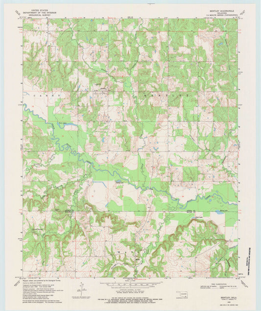 Classic USGS Bentley Oklahoma 7.5'x7.5' Topo Map Image
