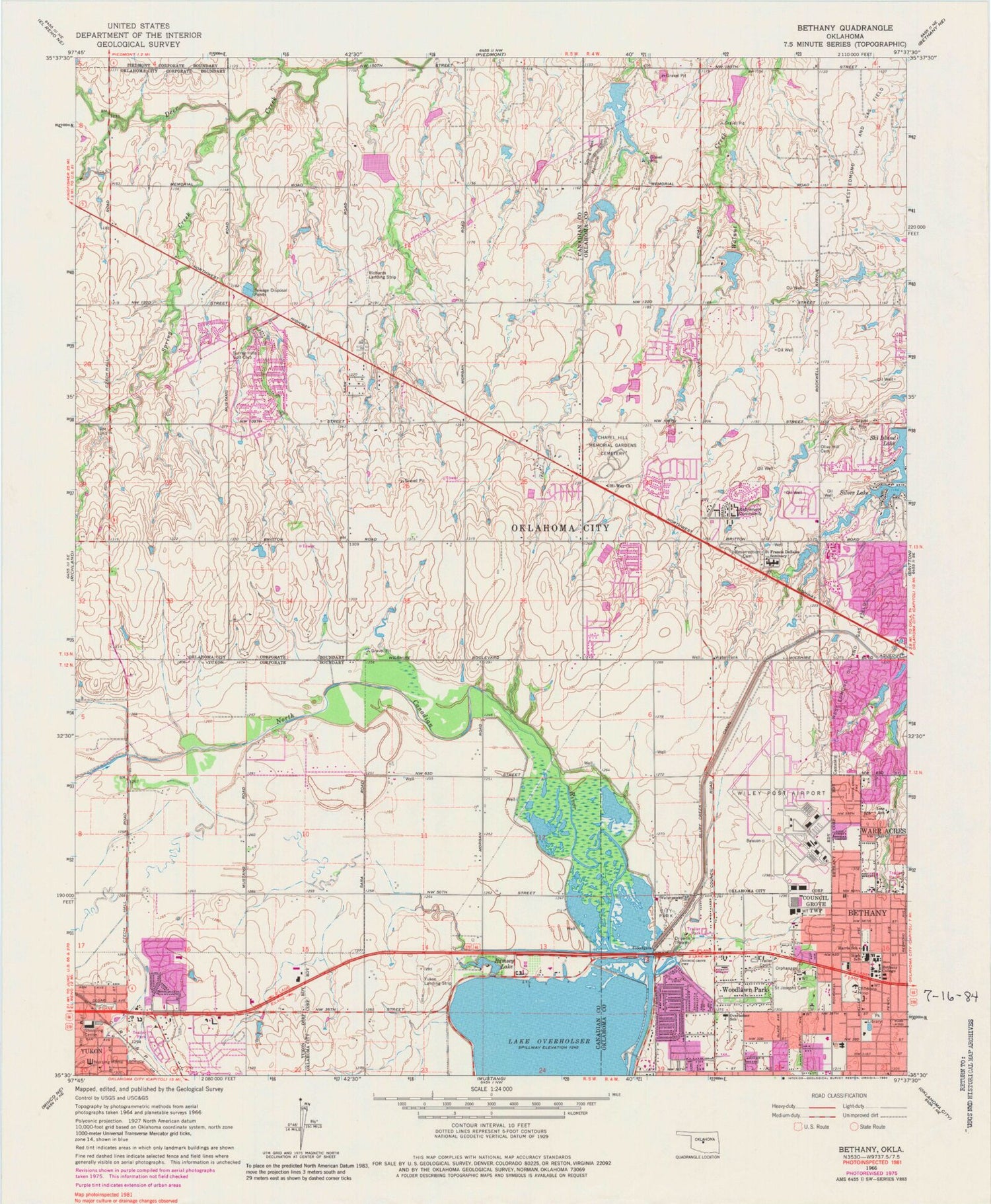 Classic USGS Bethany Oklahoma 7.5'x7.5' Topo Map Image