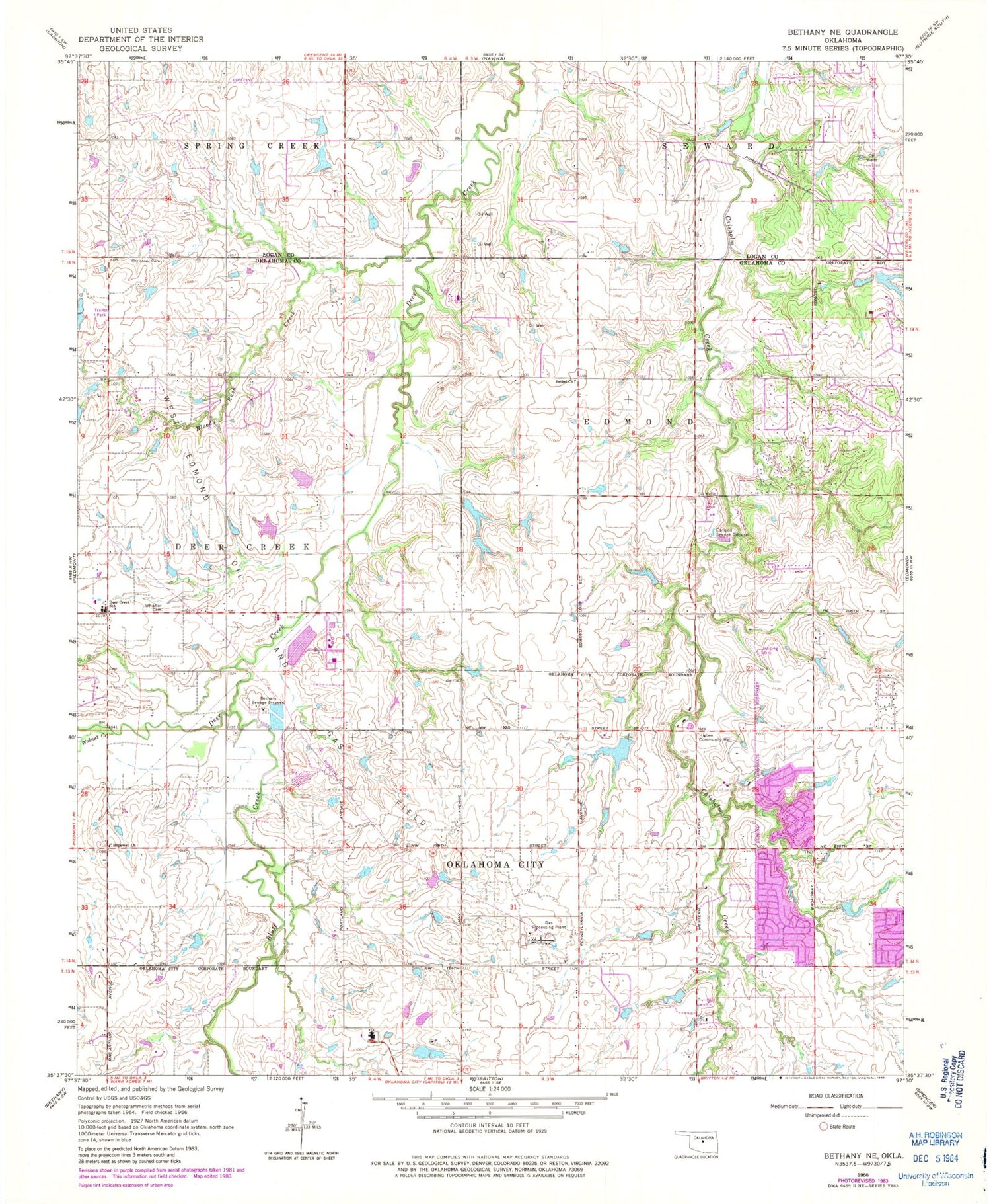 Classic USGS Bethany NE Oklahoma 7.5'x7.5' Topo Map Image