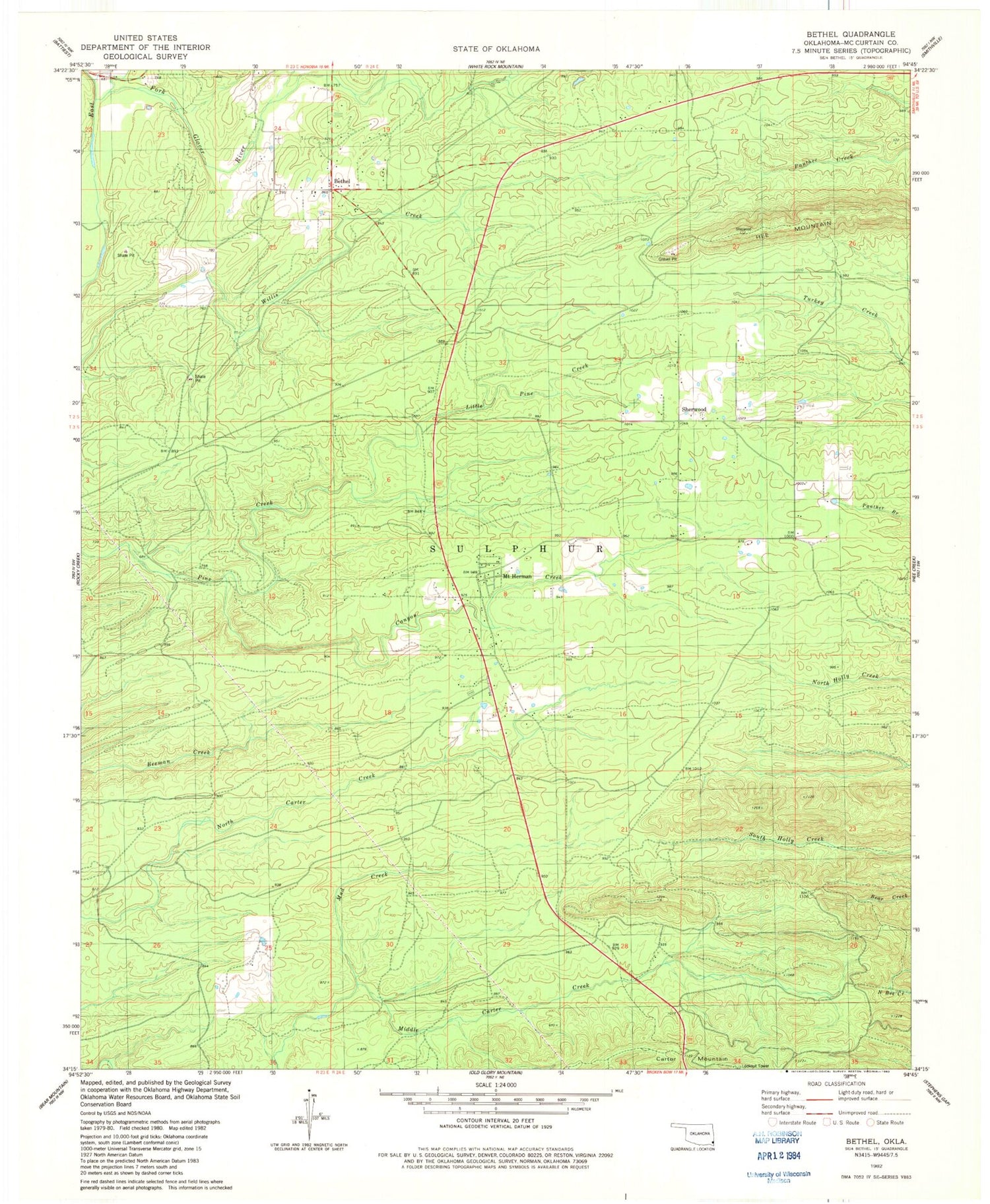 Classic USGS Bethel Oklahoma 7.5'x7.5' Topo Map Image