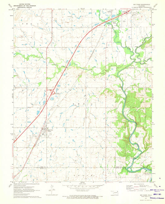 Classic USGS Big Cabin Oklahoma 7.5'x7.5' Topo Map Image