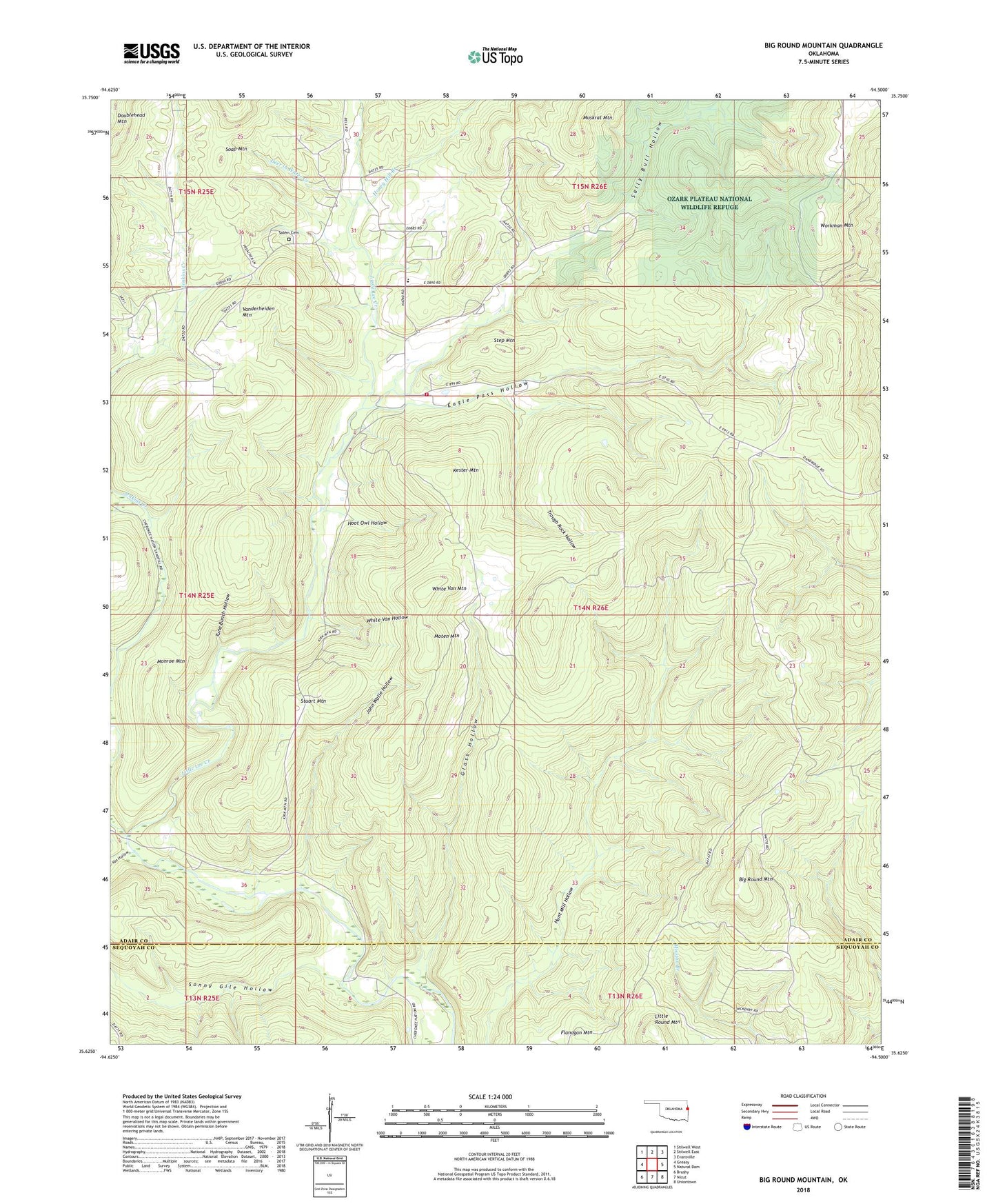 Big Round Mountain Oklahoma US Topo Map Image