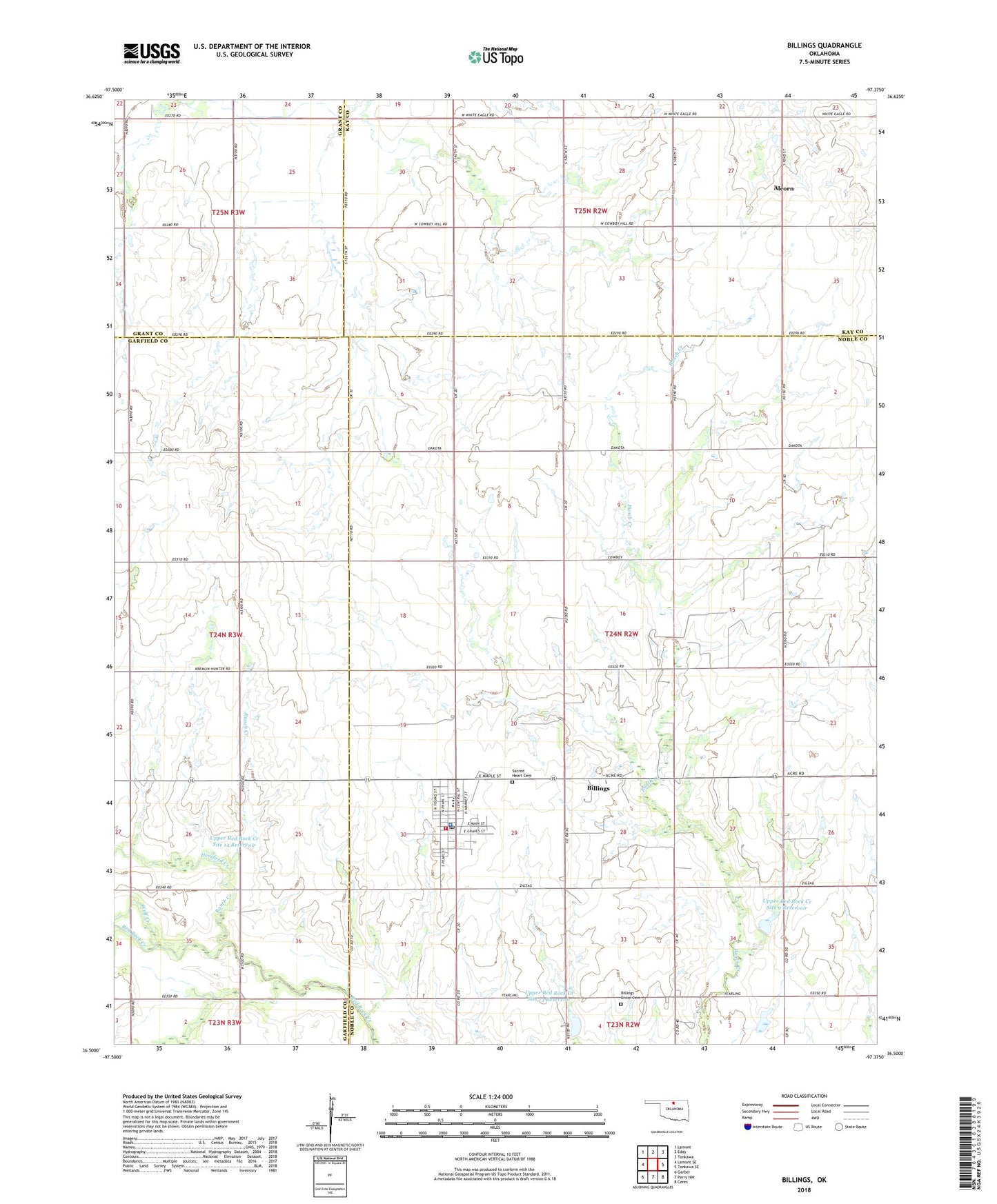 Billings Oklahoma US Topo Map Image
