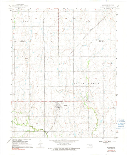 Classic USGS Billings Oklahoma 7.5'x7.5' Topo Map Image