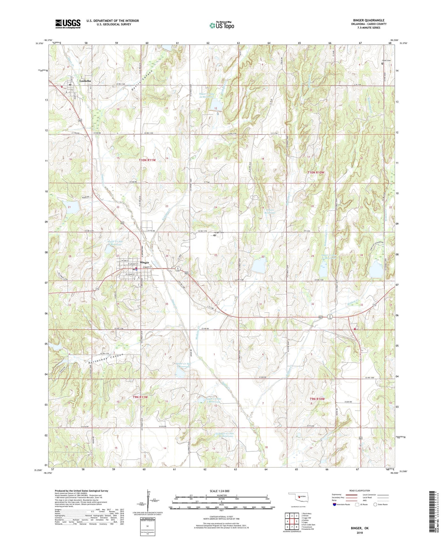 Binger Oklahoma US Topo Map Image