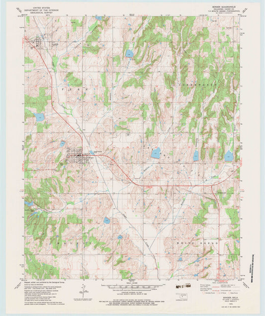 Classic USGS Binger Oklahoma 7.5'x7.5' Topo Map Image