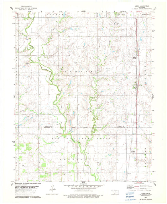 Classic USGS Bison Oklahoma 7.5'x7.5' Topo Map Image