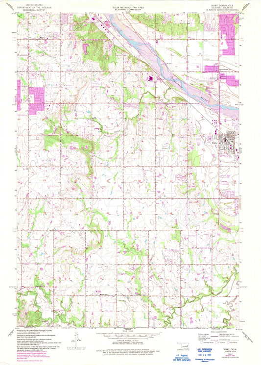 Classic USGS Bixby Oklahoma 7.5'x7.5' Topo Map Image