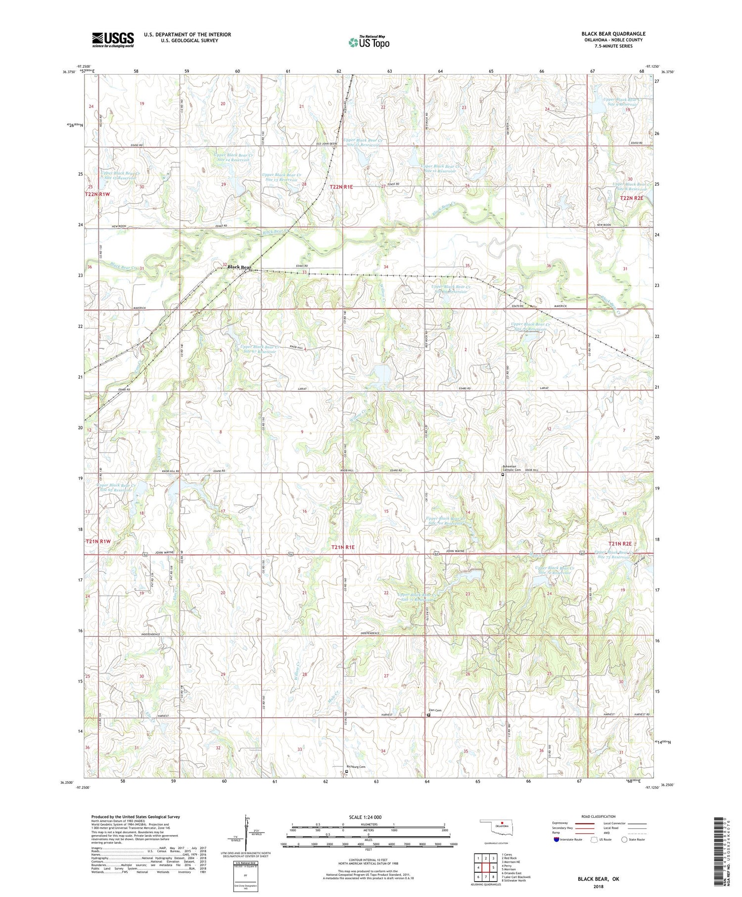 Black Bear Oklahoma US Topo Map Image