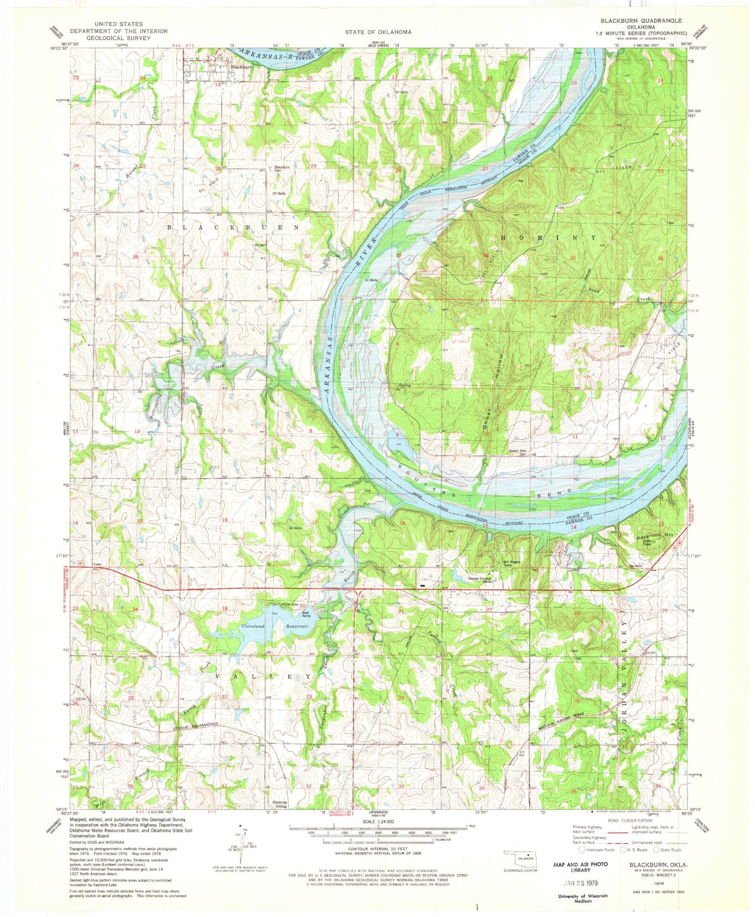 Classic USGS Blackburn Oklahoma 7.5'x7.5' Topo Map Image