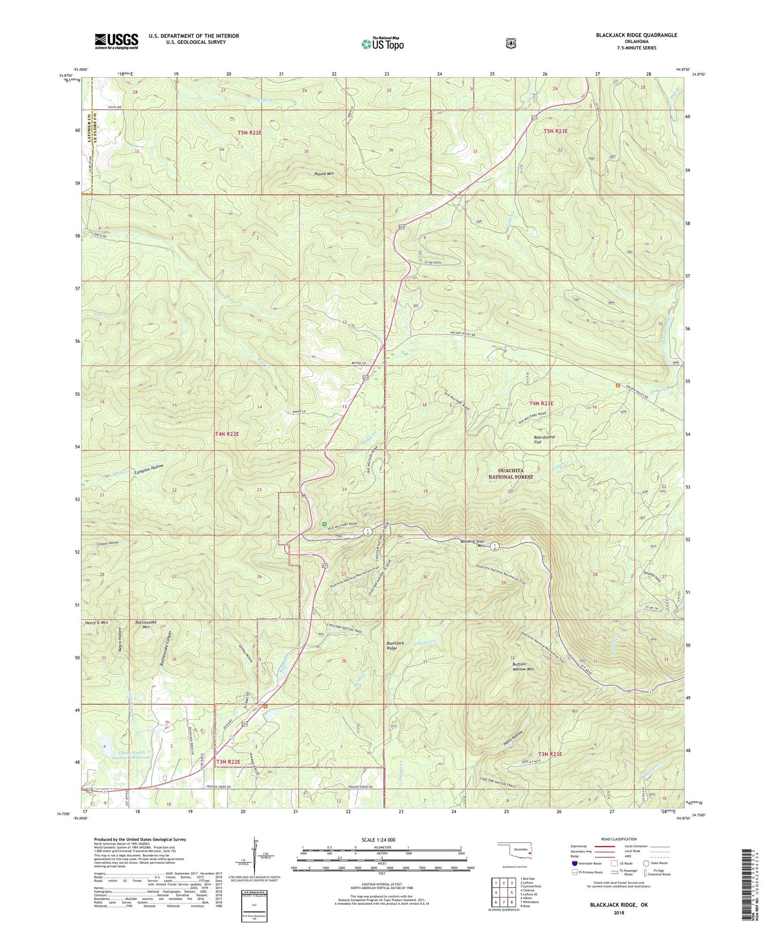 Blackjack Ridge Oklahoma US Topo Map Image