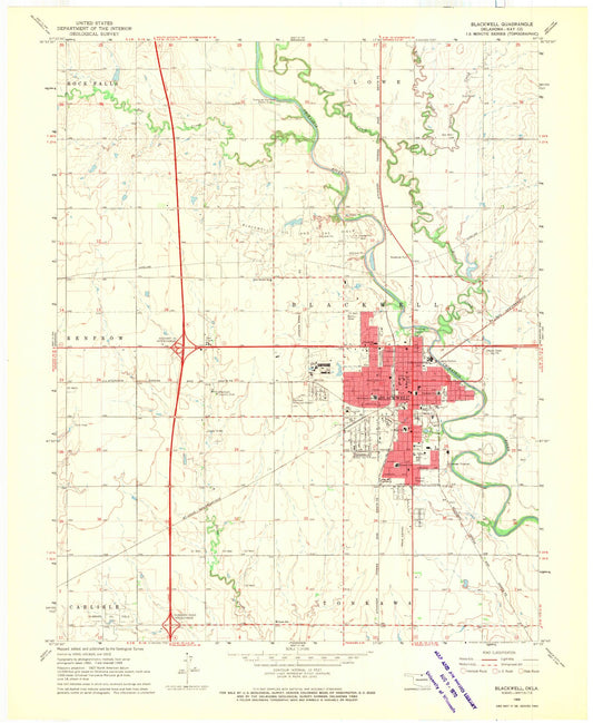 Classic USGS Blackwell Oklahoma 7.5'x7.5' Topo Map Image