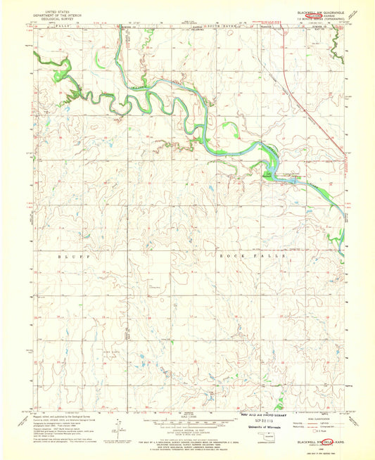 Classic USGS Blackwell NW Oklahoma 7.5'x7.5' Topo Map Image