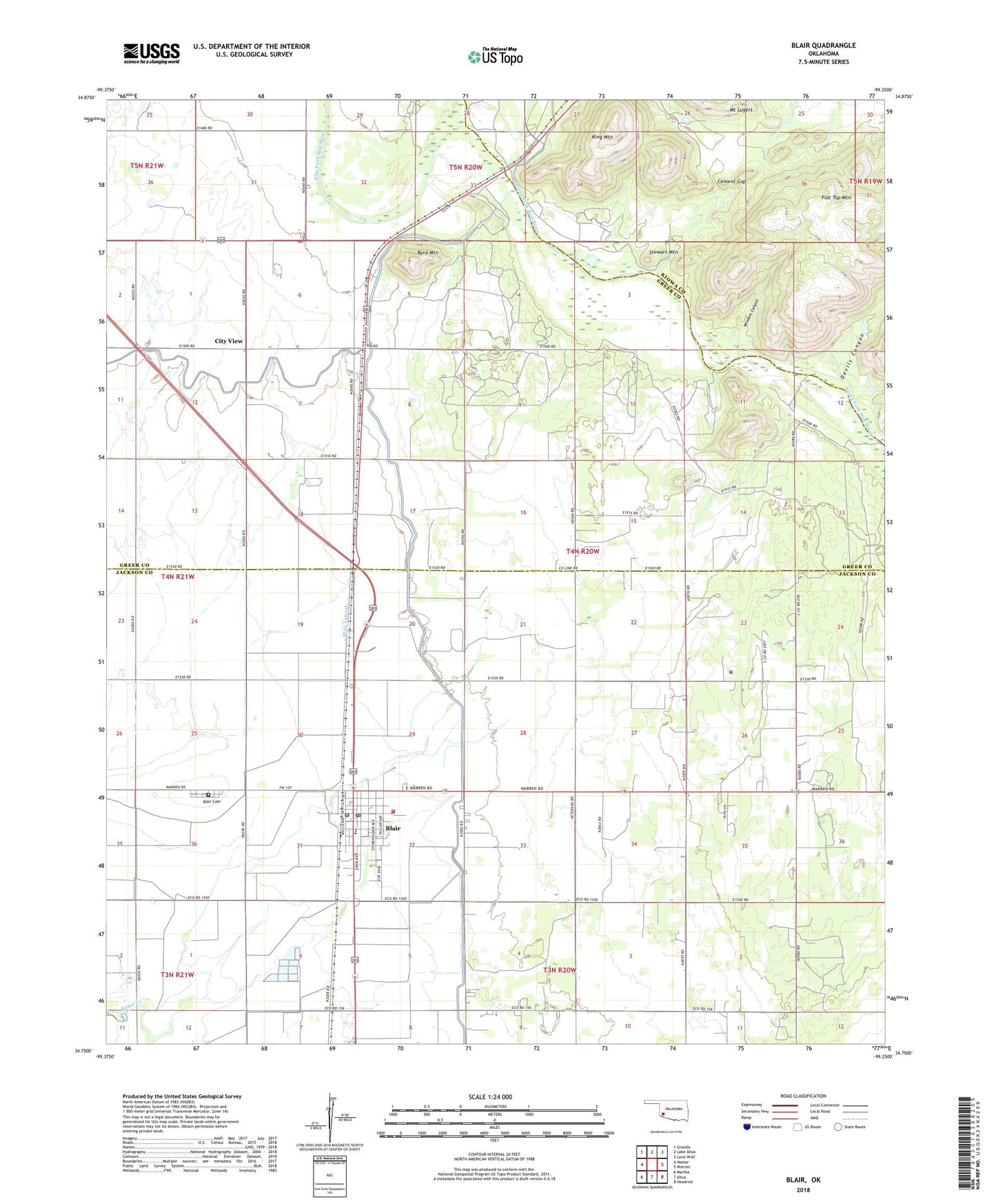 Blair Oklahoma US Topo Map Image