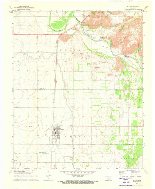 Classic USGS Blair Oklahoma 7.5'x7.5' Topo Map Image