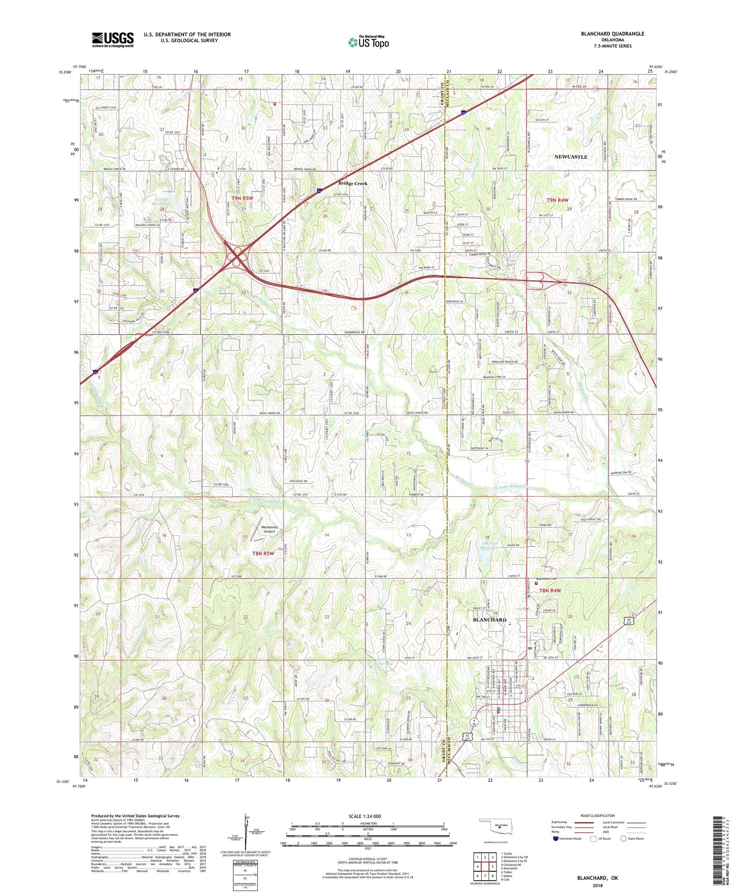 Blanchard Oklahoma US Topo Map Image