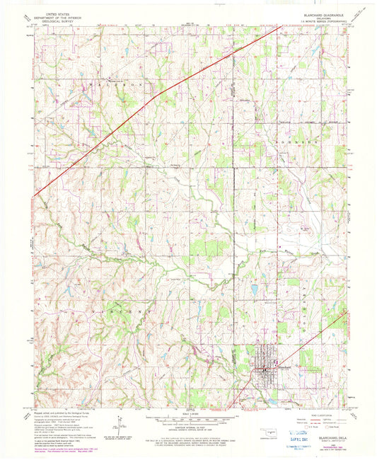 Classic USGS Blanchard Oklahoma 7.5'x7.5' Topo Map Image