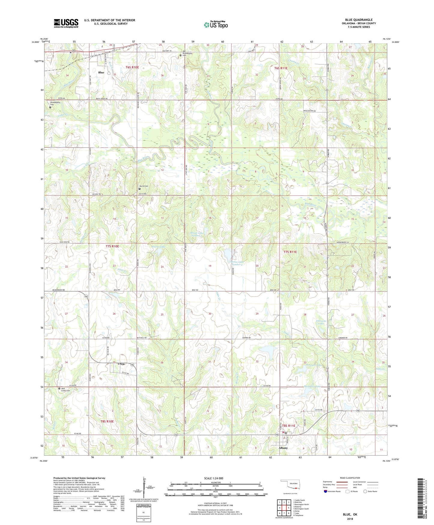 Blue Oklahoma US Topo Map Image