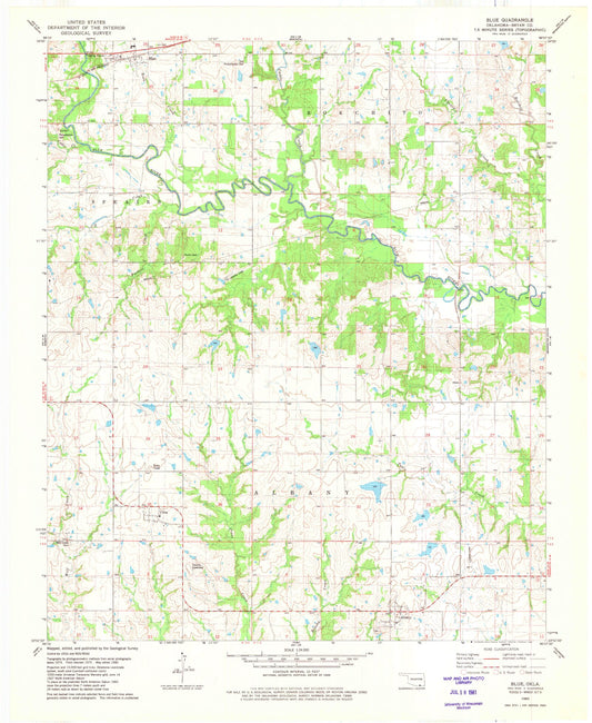 Classic USGS Blue Oklahoma 7.5'x7.5' Topo Map Image