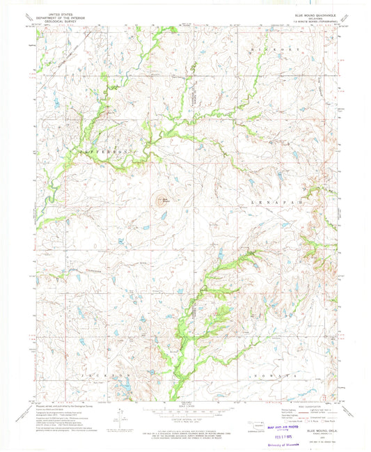 Classic USGS Blue Mound Oklahoma 7.5'x7.5' Topo Map Image