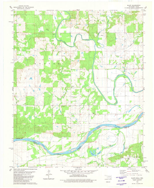 Classic USGS Bluff Oklahoma 7.5'x7.5' Topo Map Image