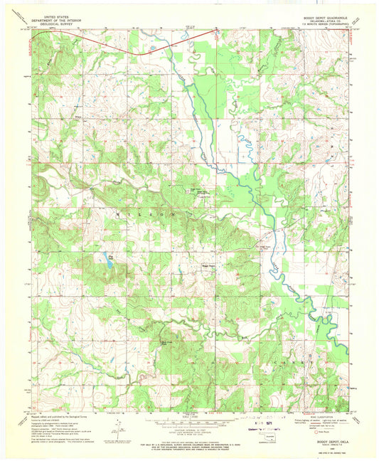 Classic USGS Boggy Depot Oklahoma 7.5'x7.5' Topo Map Image