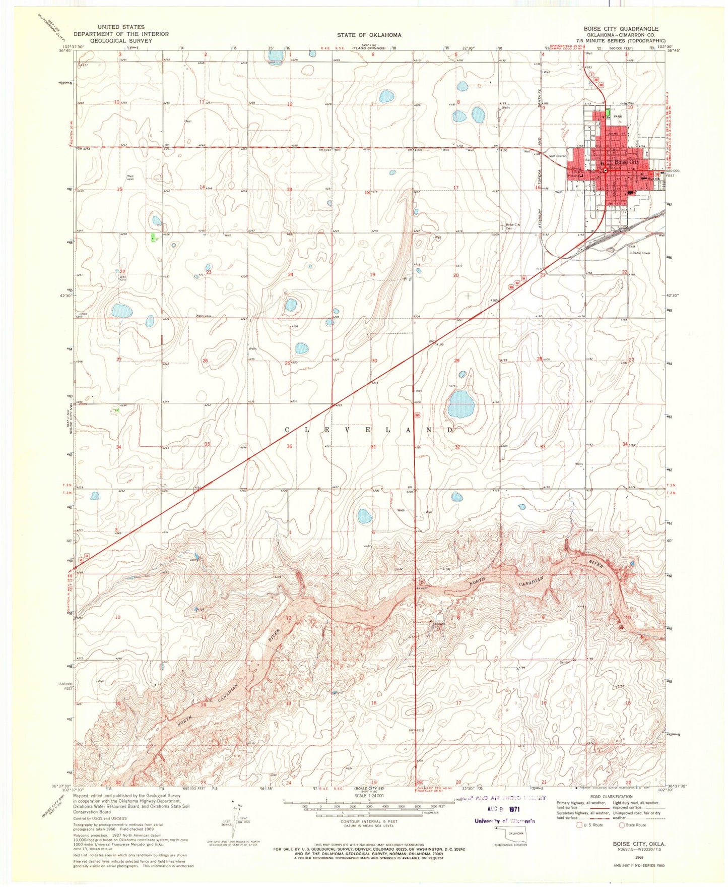 Classic USGS Boise City Oklahoma 7.5'x7.5' Topo Map Image
