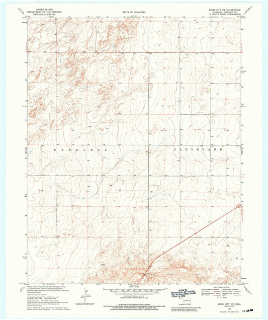 Classic USGS Boise City NW Oklahoma 7.5'x7.5' Topo Map Image
