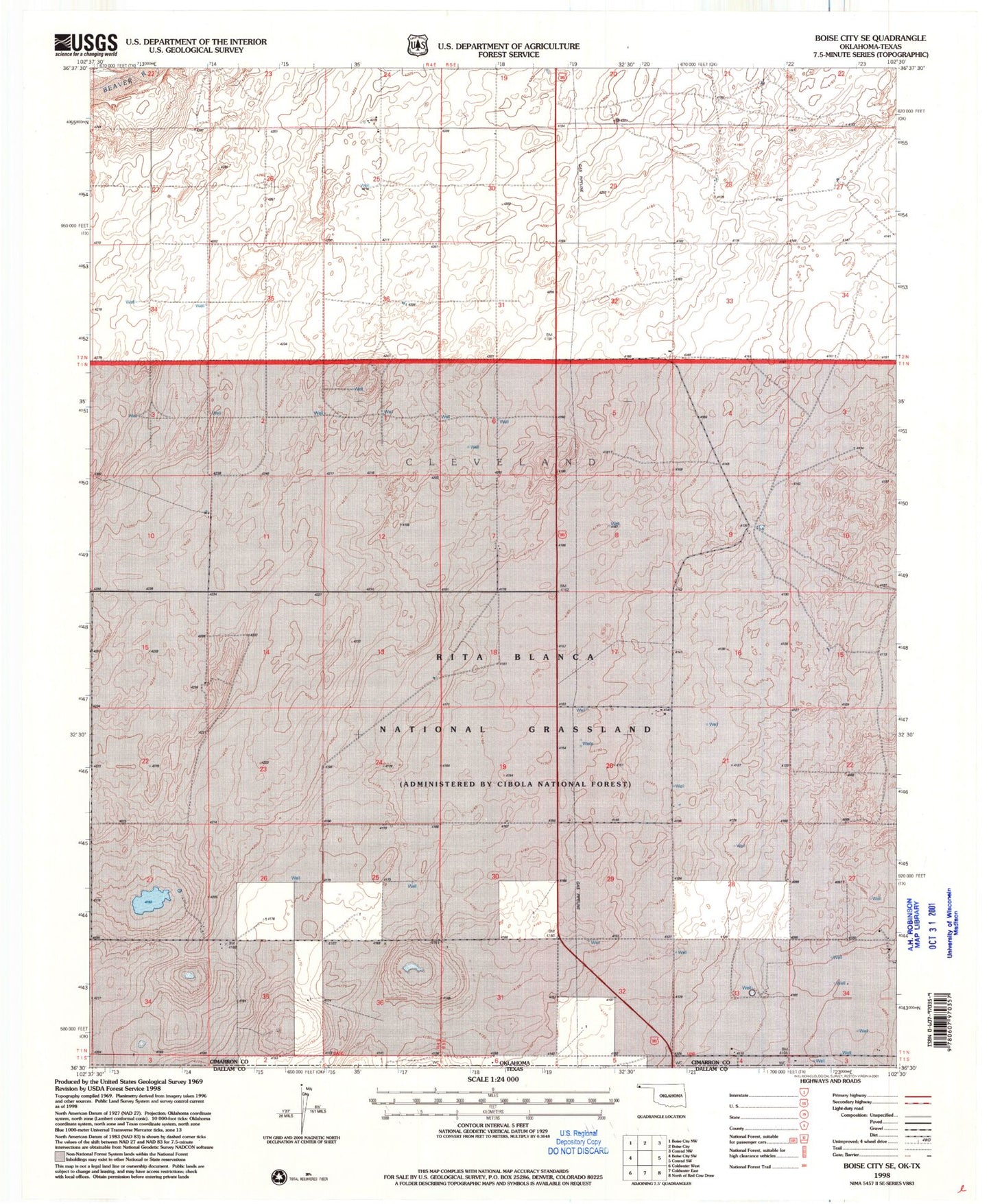 Classic USGS Boise City SE Oklahoma 7.5'x7.5' Topo Map Image